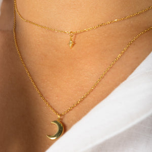Moon & Star Layer Necklace - Gold