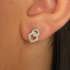 Square Link Stud Earrings - Silver