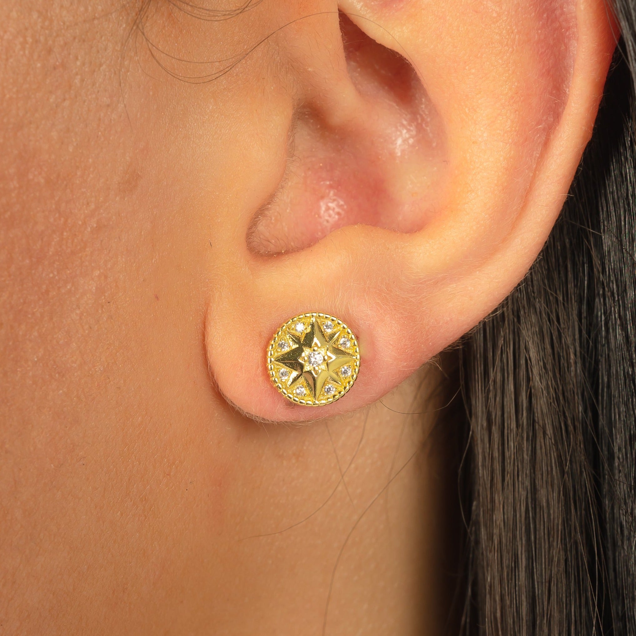 Gold Compass Stud Earrings