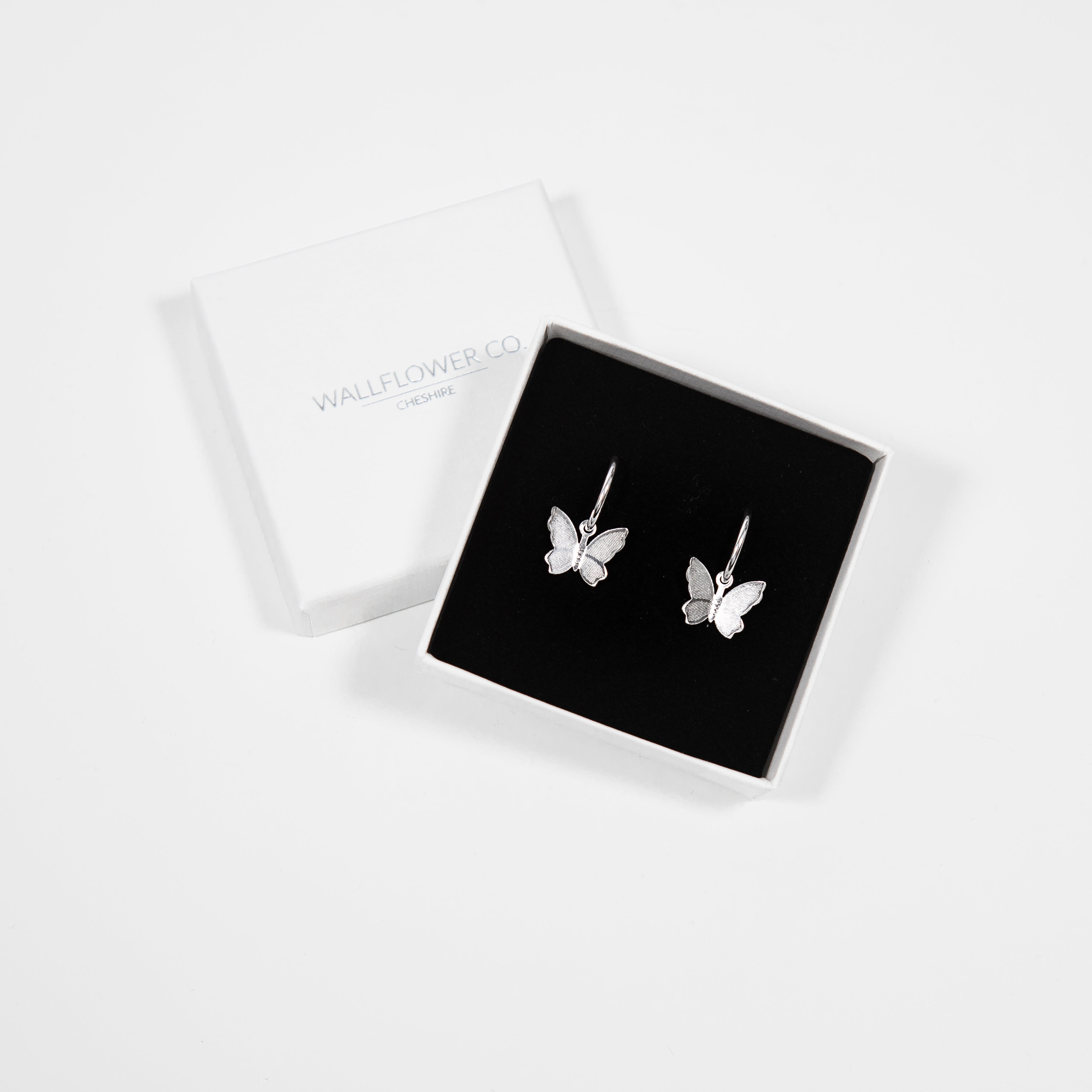 Butterfly Hoop Earrings - Silver