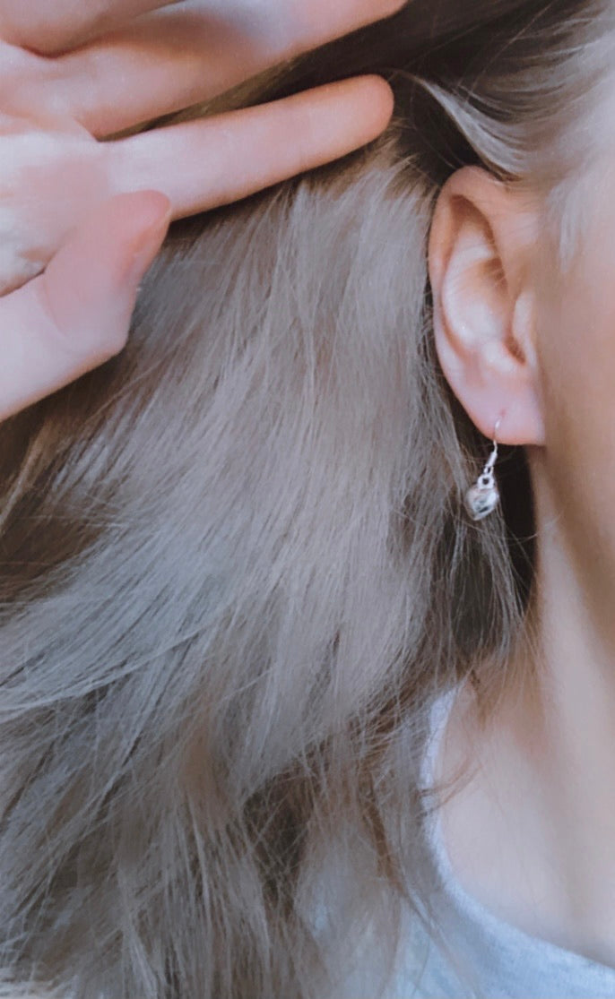 Puffed Heart Drop Earrings - Silver