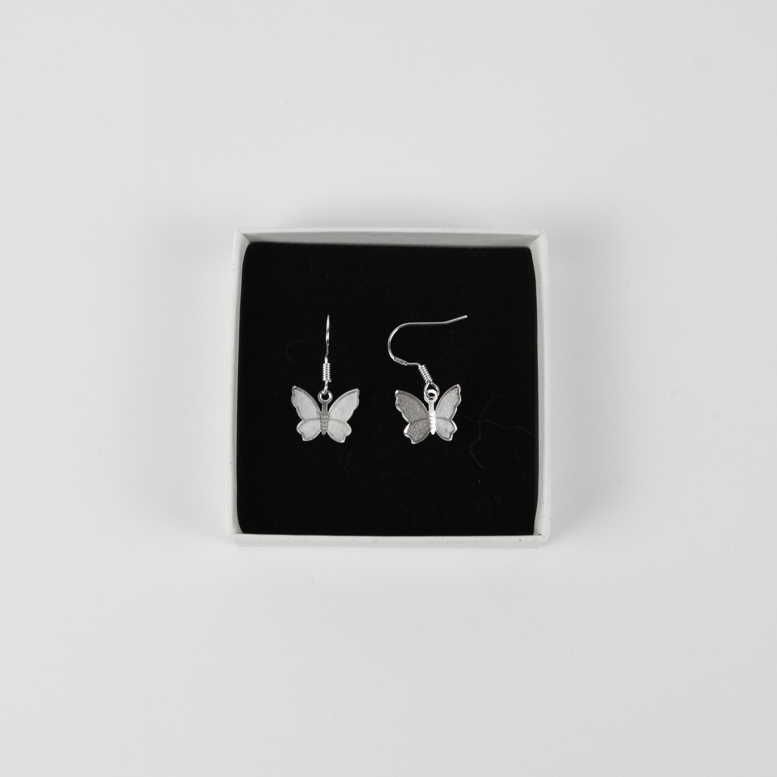 Butterfly Drop Earrings - Silver