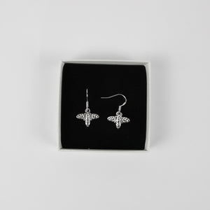 Bee Drop Earrings - Silver